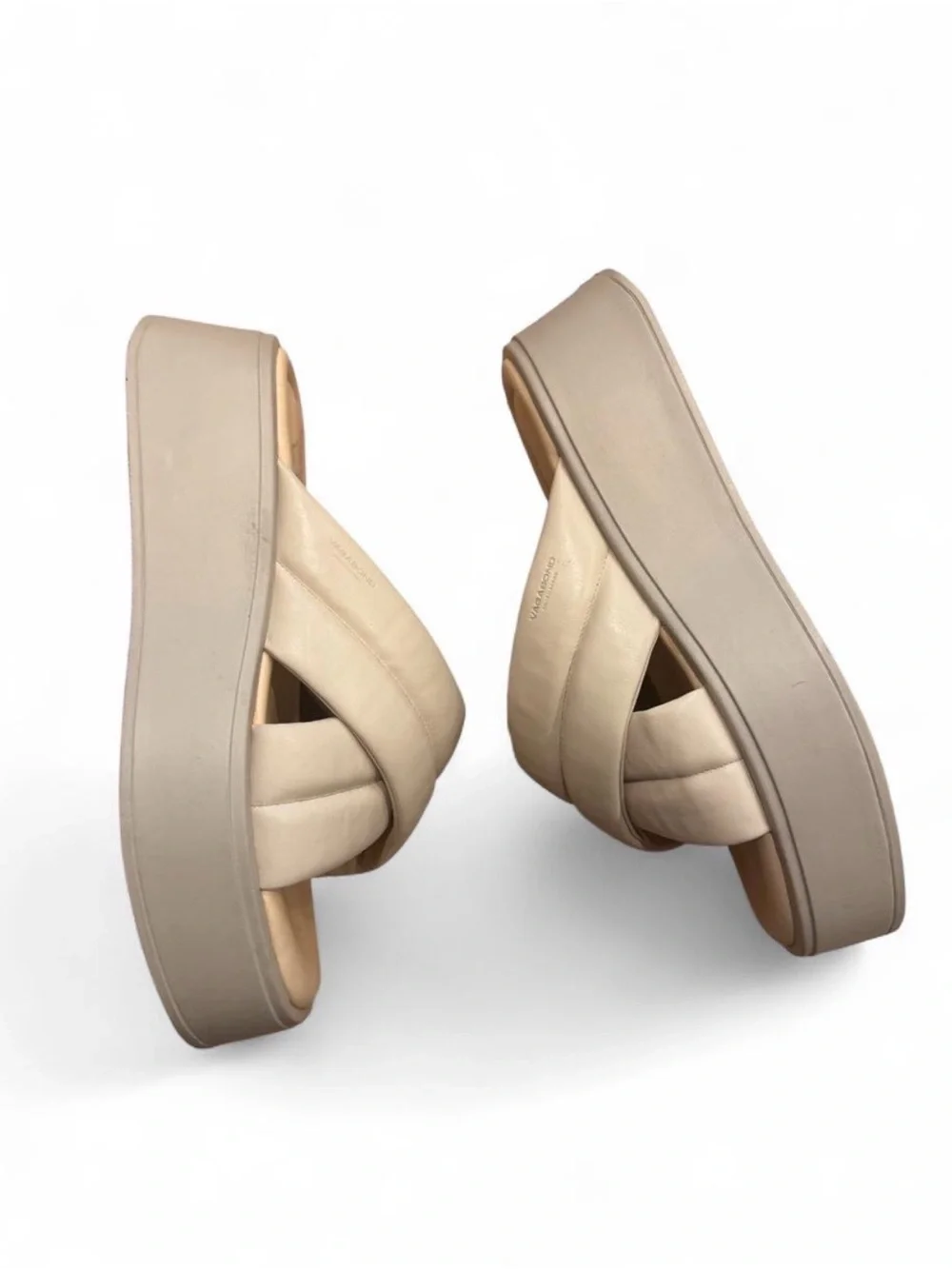 Vagabond Cream Padded Crisscross Platform Slides